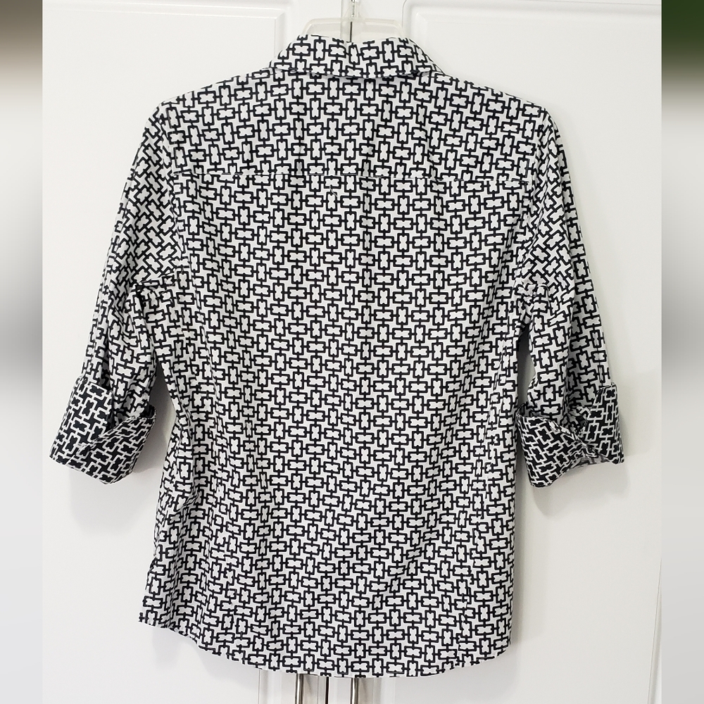 Foxcroft Black and White Notched Collar Button Down Shirt - Picture 9 of 10